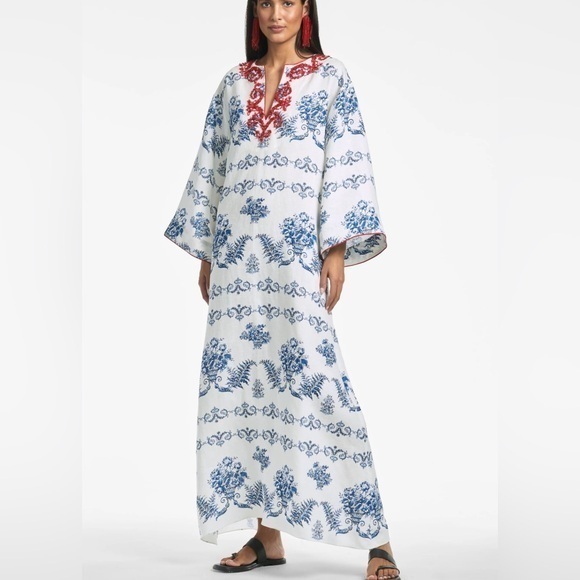 Sachin & Babi Size S Blue White Long Red Beaded Gown.